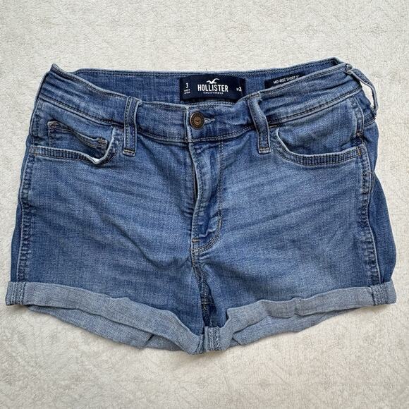 Hollister Shorts Womens Size 3 W26 Blue Mid Rise Shorts 3" Stretch Medium Wash - Picture 1 of 8